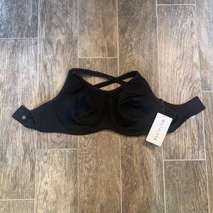 Athleta black sports bra with criss-cross back, size 38DD, new with tags